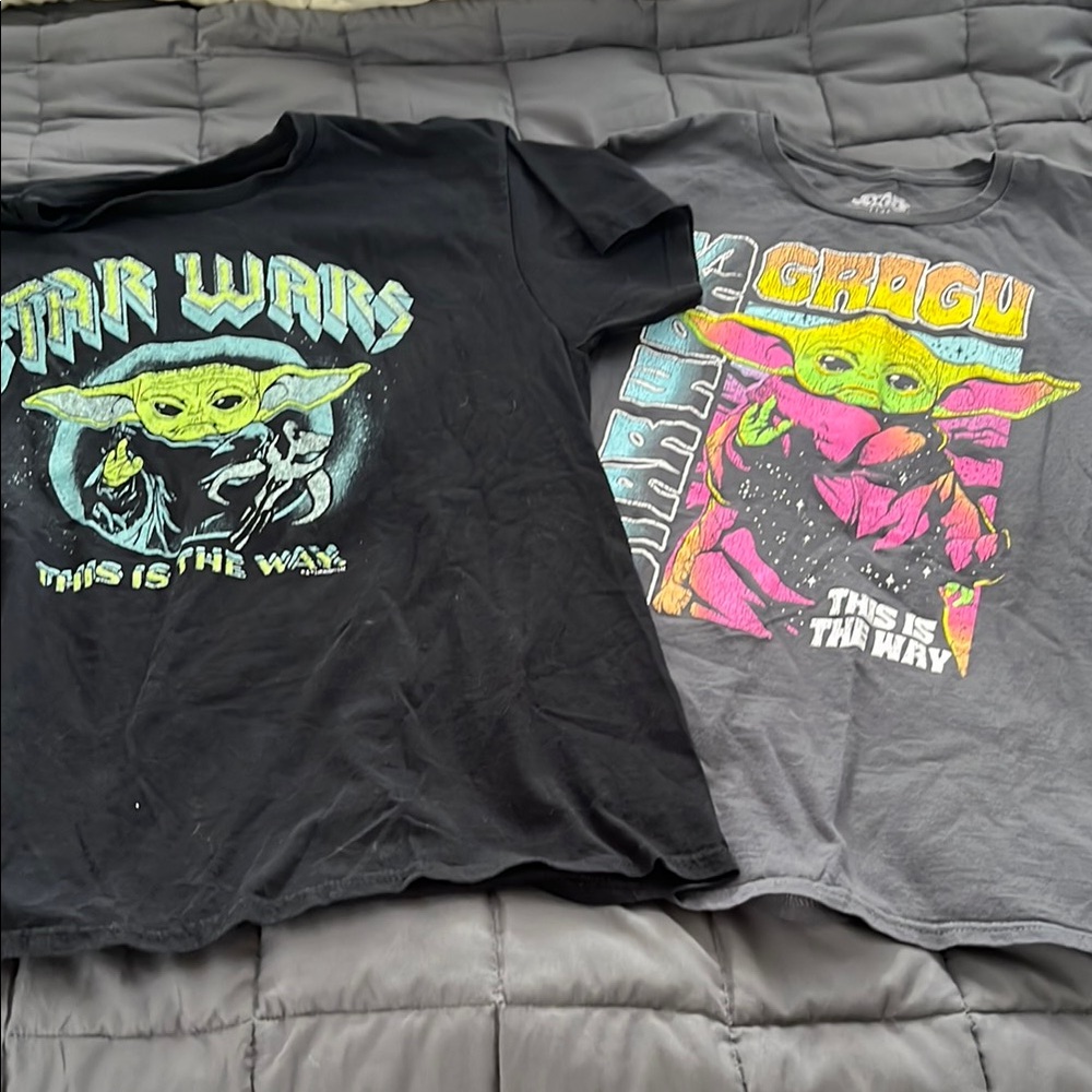 2 Star Wars grogu shirts